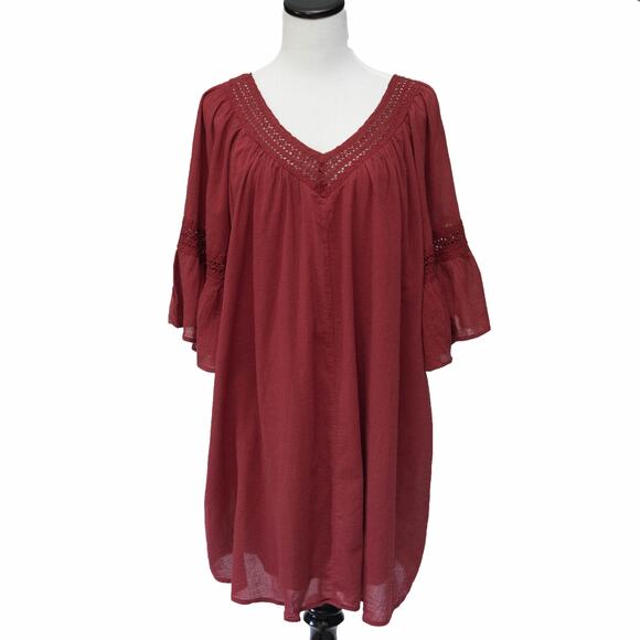 Flying Tomato Brick Red Boho Bell Sleeve Dress Cover Up Size Medium - Picture 1 of 5